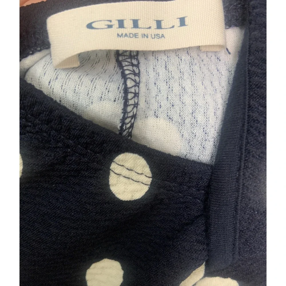 Gilli Navy Blue Polka Dot‎ Skater Dress Back Cutout Cap Sleeve Fit Flare Medium
